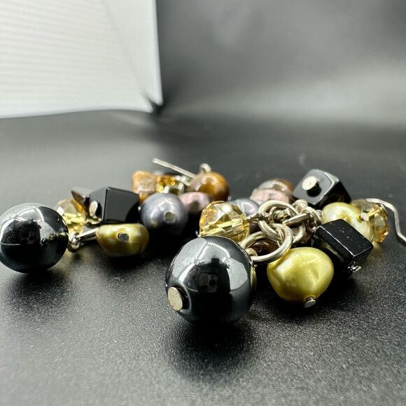 Semi Precious Gem Beaded Dangle Earrings Silver Plated - Picture 6 of 7